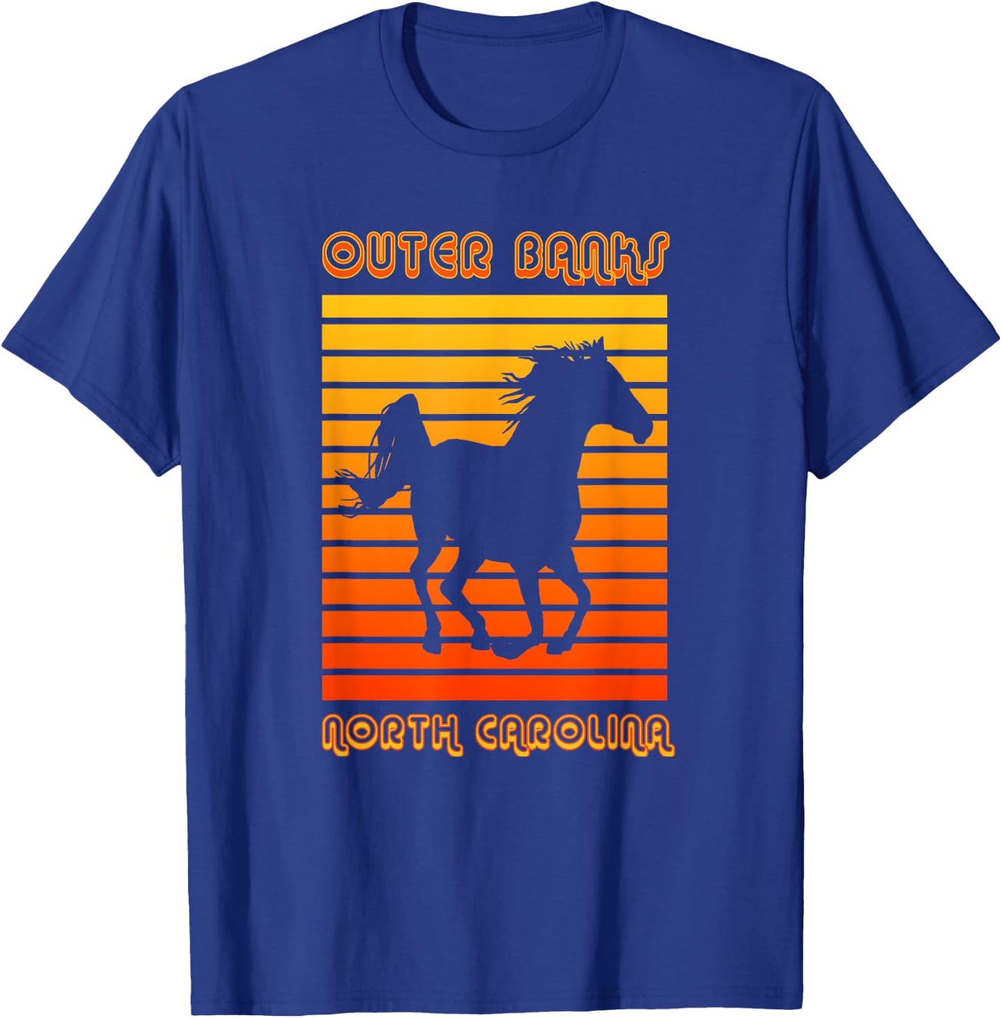 Retro OBX NC Corolla Beach Vacation Outer Banks Wild Horses T-Shirt - T-Shirt | Royal