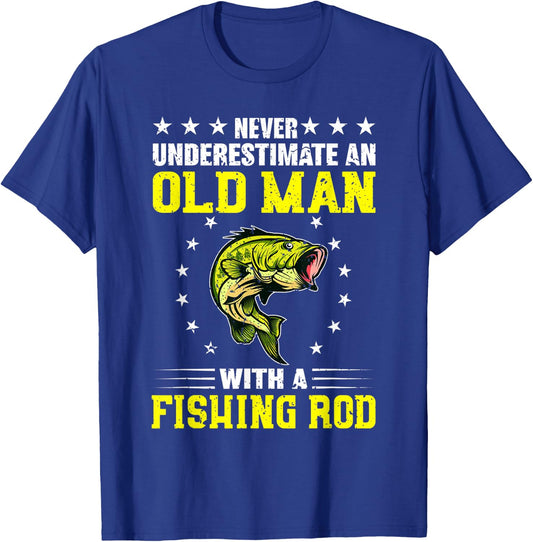 Never Underestimate An Old Man With Fishing Rod T-Shirt - T-Shirt | Royal