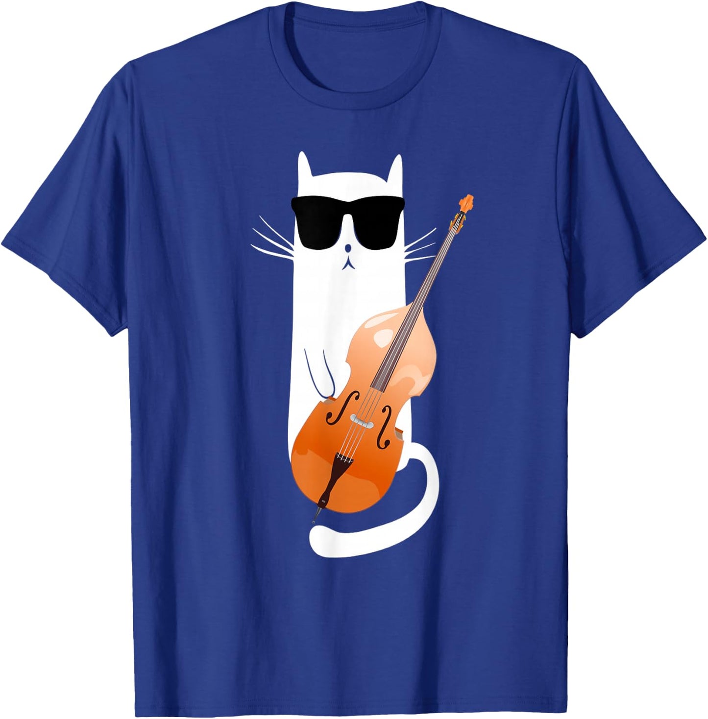 Funny Cat Wearing Sunglasses Playing Double Bass T-Shirt - T-Shirt | Royal