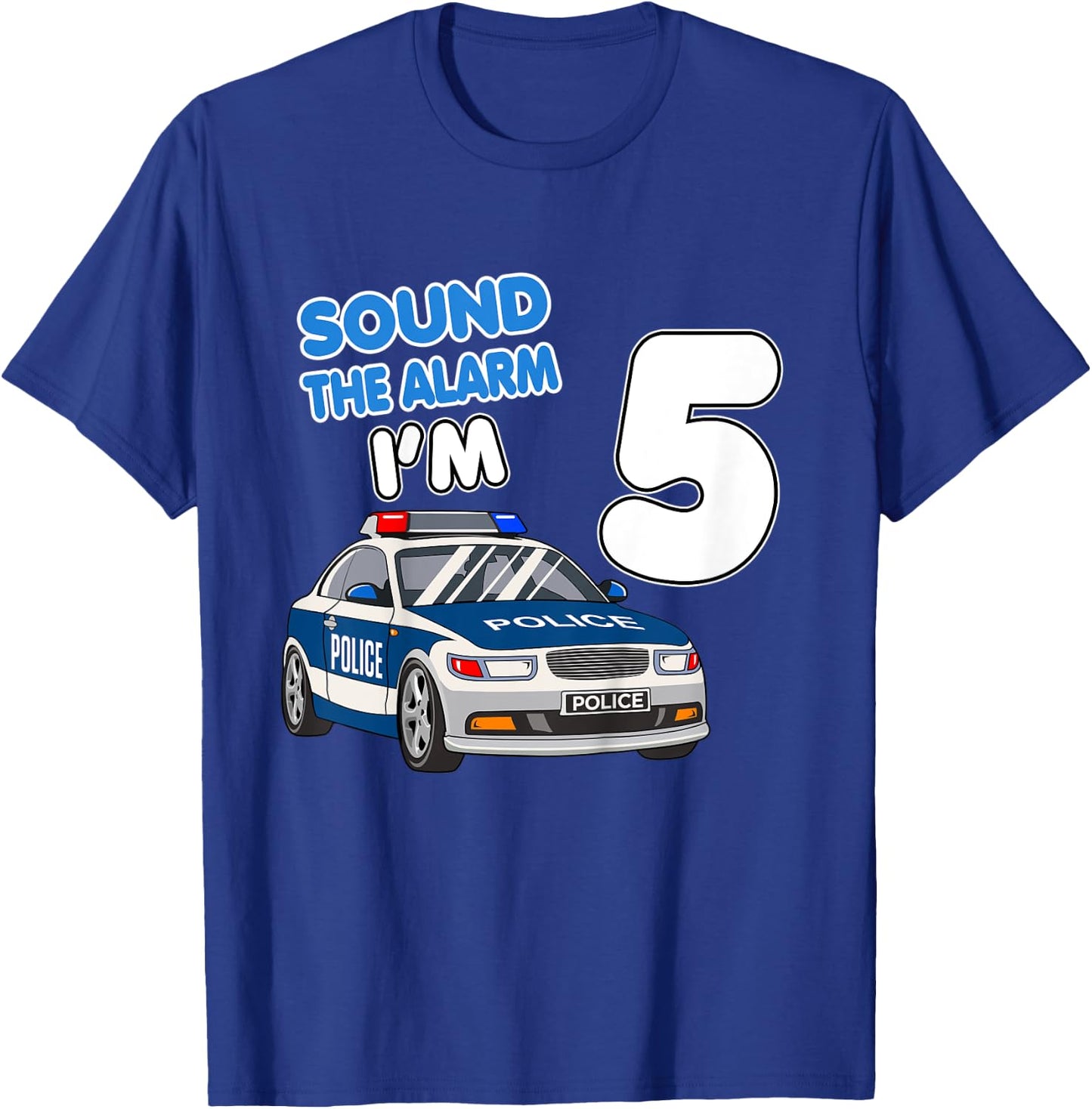 Kids Police Car 5th Birthday Shirt Boy 5 Cop Policeman Officer T-Shirt - T-Shirt | Royal