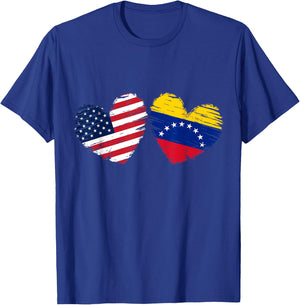 USA Venezuela Flag Heart Valentines Day Venezuelan American T-Shirt - T-Shirt | Royal