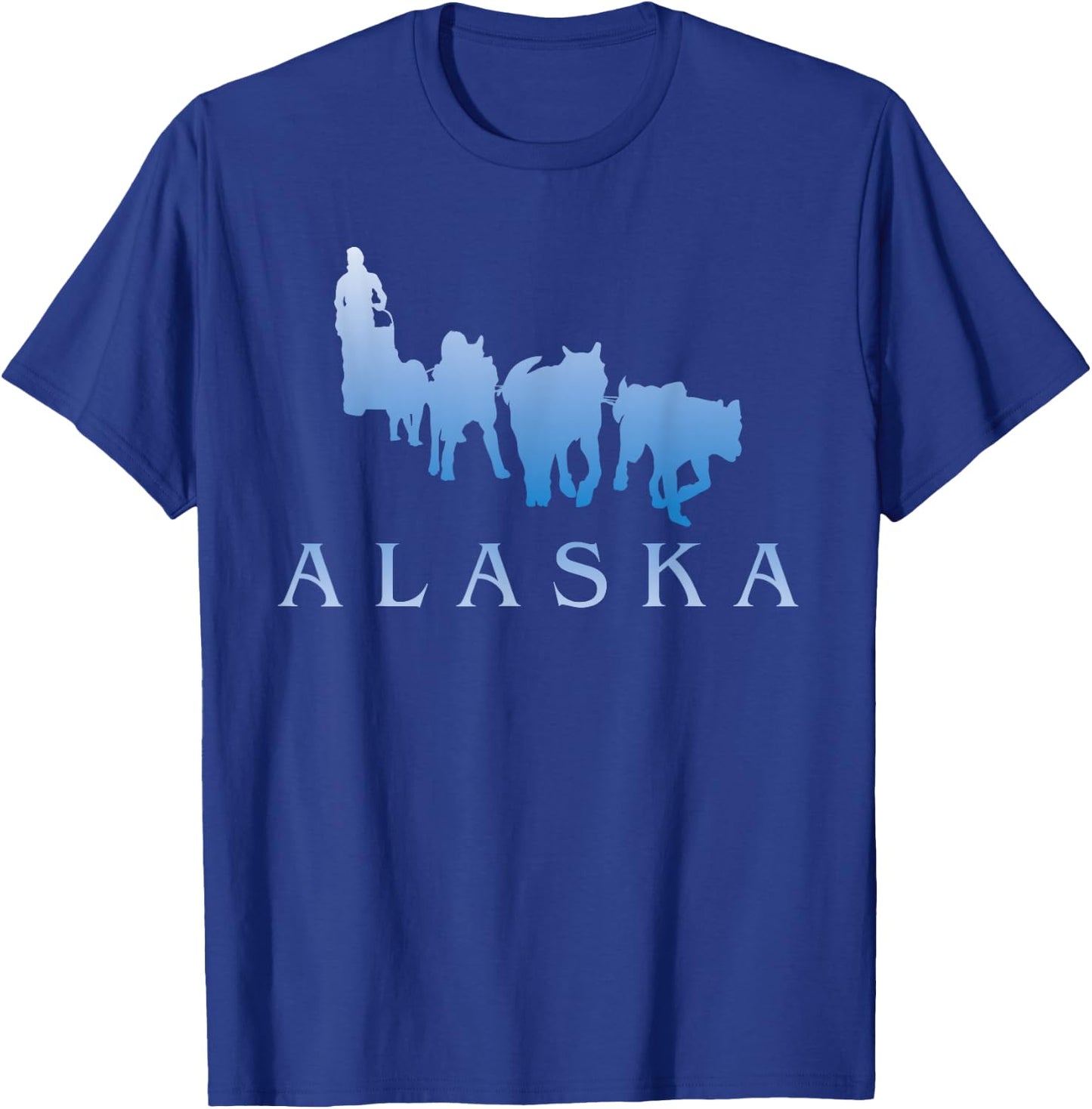 Alaska Sled Dogs Mushing Team Snow Sledding Mountain Scene T-Shirt - T-Shirt | Royal