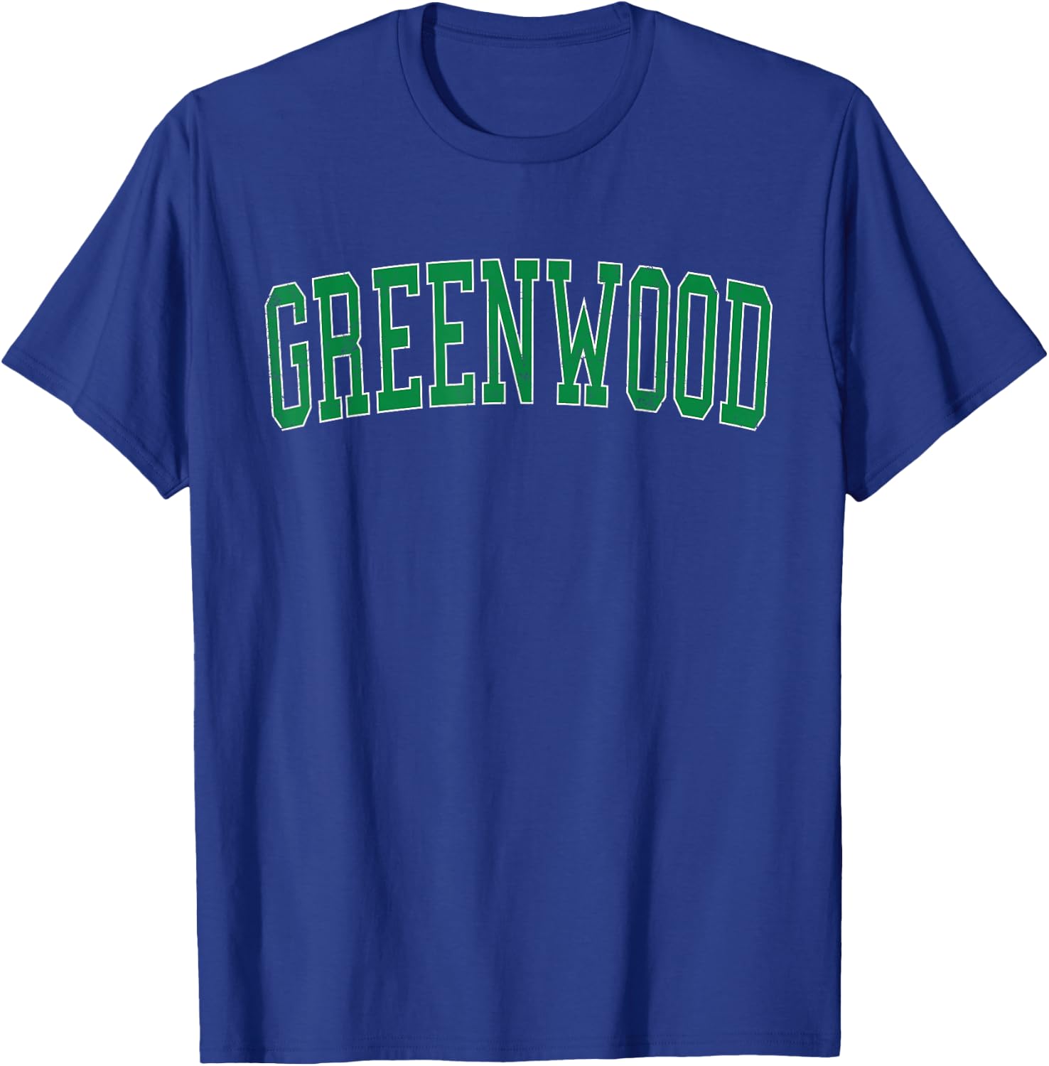 Vintage Greenwood IN Distressed Green Varsity Style T-Shirt - T-Shirt | Royal