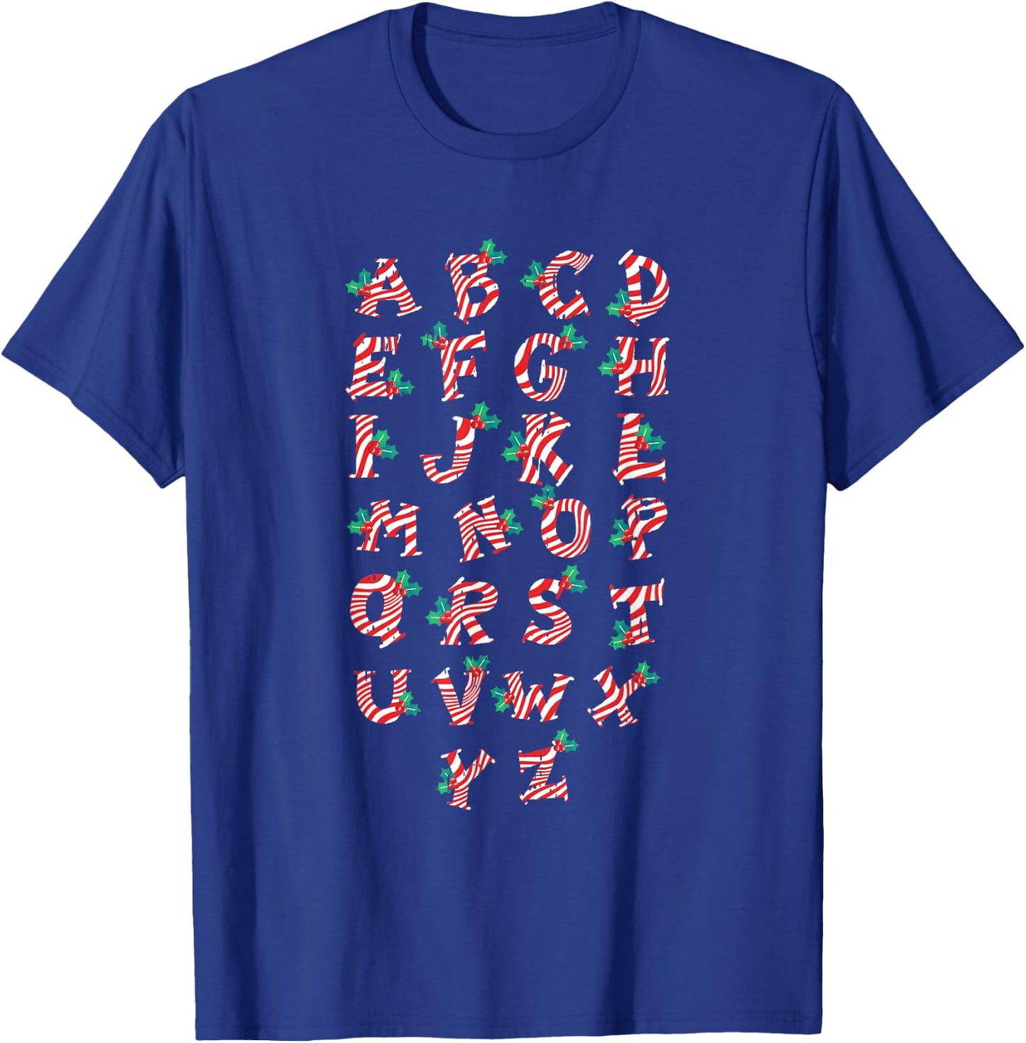 Christmas Alphabet Candy Cane X-Mas Holiday Teacher Women Kids T-Shirt - T-Shirt | Royal
