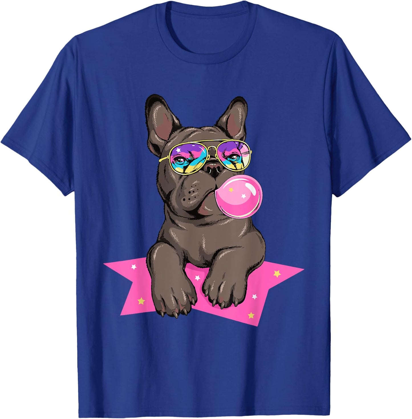 Funny French Bulldog Rockstar Bubblegum Frenchie Dog Lover Men Women Kids T-Shirt - T-Shirt | Royal