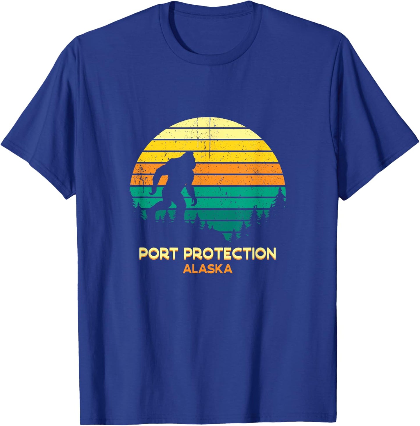 Retro Bayou Port Protection, Alaska Bigfoot Souvenir T-Shirt - T-Shirt | Royal