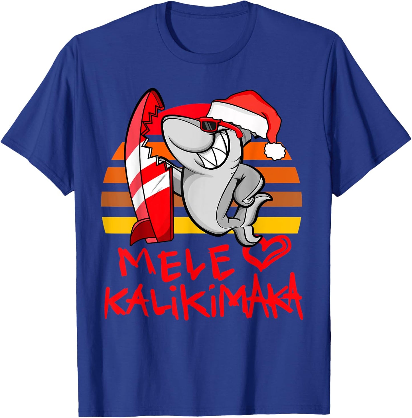 Mele Kalikimaka Christmas Shark Retro Sunset T-Shirt - T-Shirt | Royal