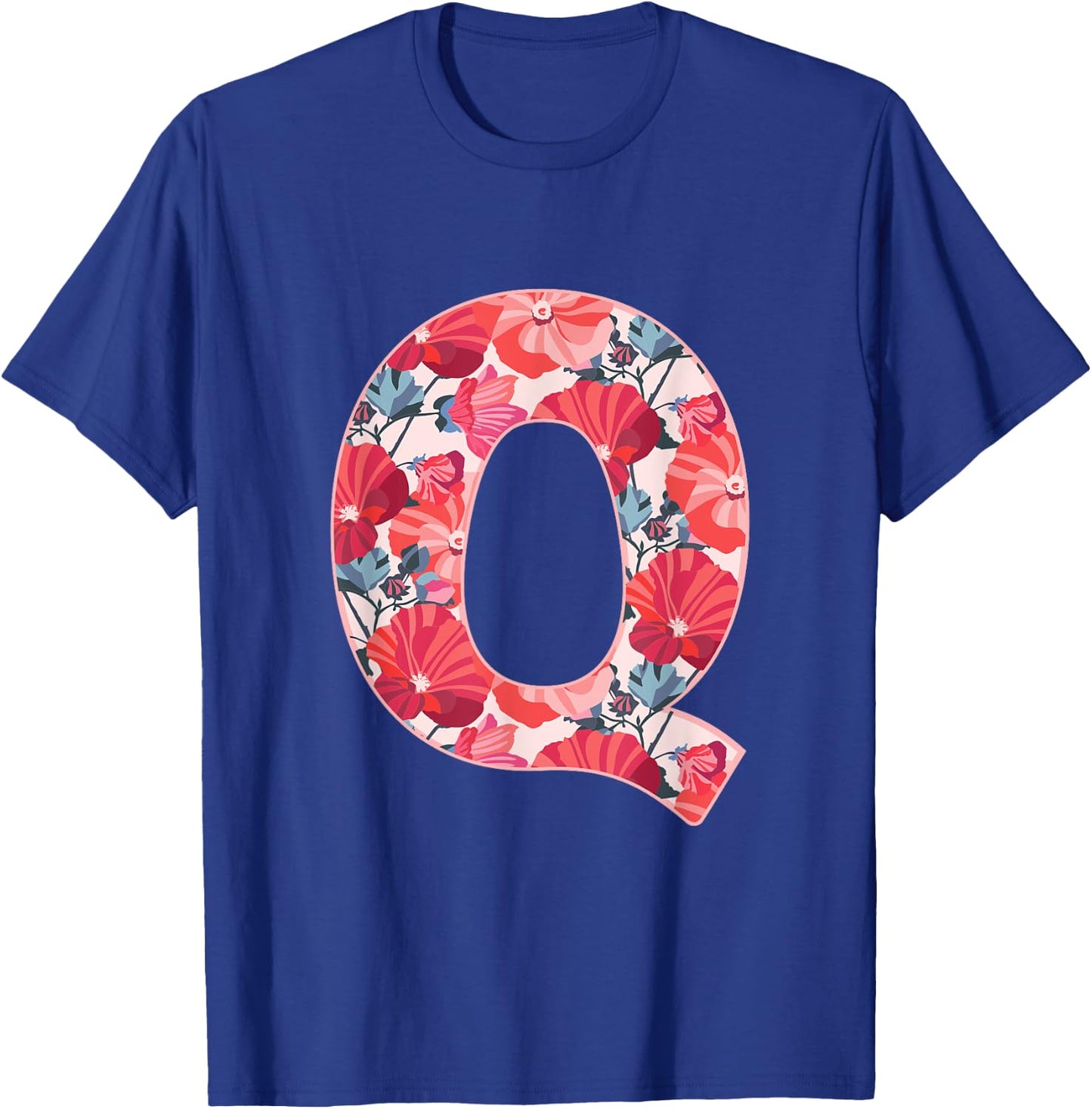 Letter Q Alphabet First Name Consonant Flower Garden Gift T-Shirt - T-Shirt | Royal