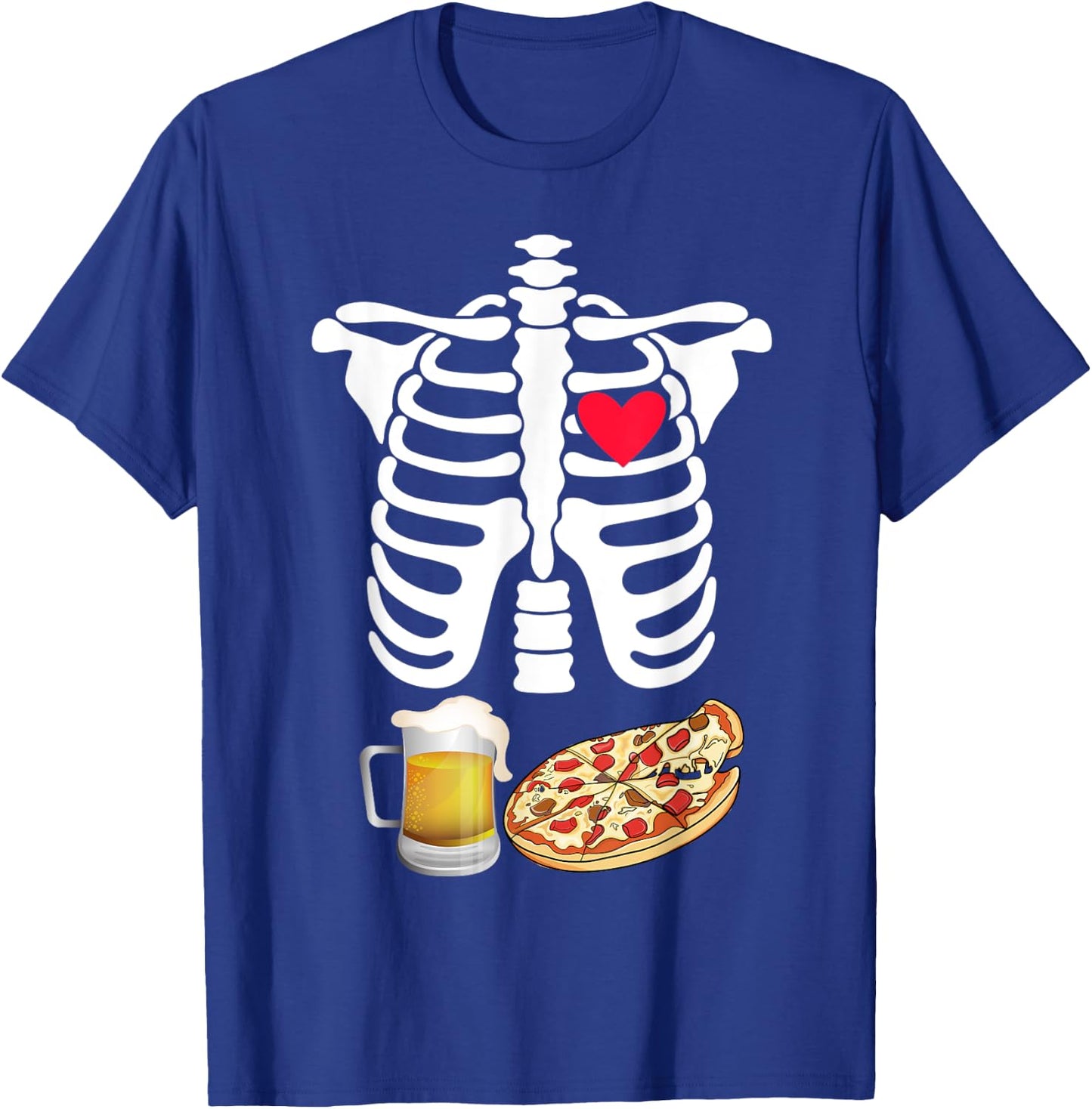 Skeleton Pregnancy Beer Pizza X-Ray Halloween Costume T-Shirt - T-Shirt | Royal