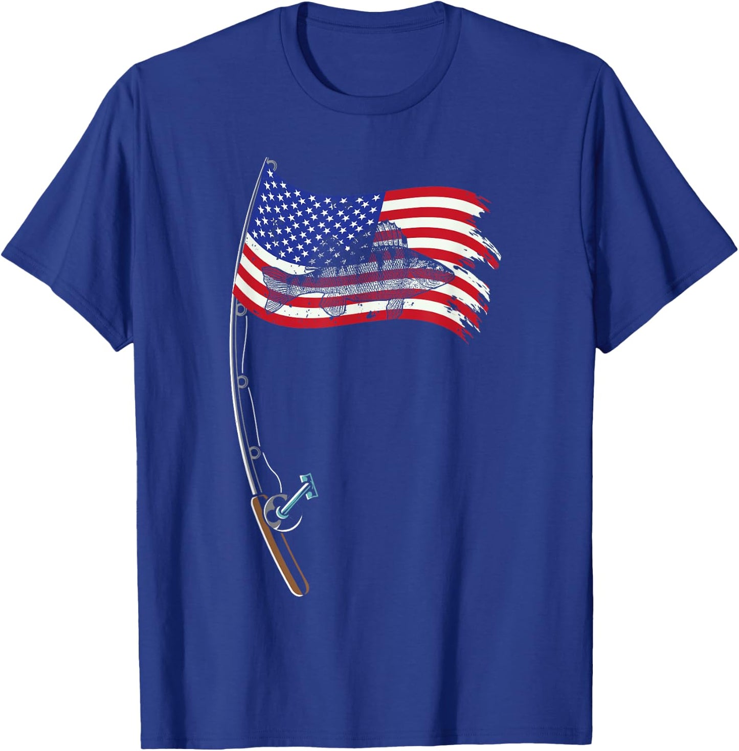 American Flag Fishing Gift Pole Walleye Fisherman Cool Fish T-Shirt - T-Shirt | Royal