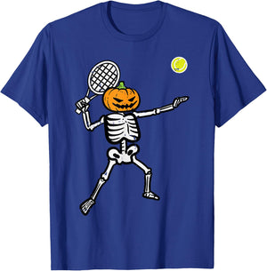 Halloween Pumpkin Skeleton Tennis Costume Men Women Boys Kid T-Shirt - T-Shirt | Royal