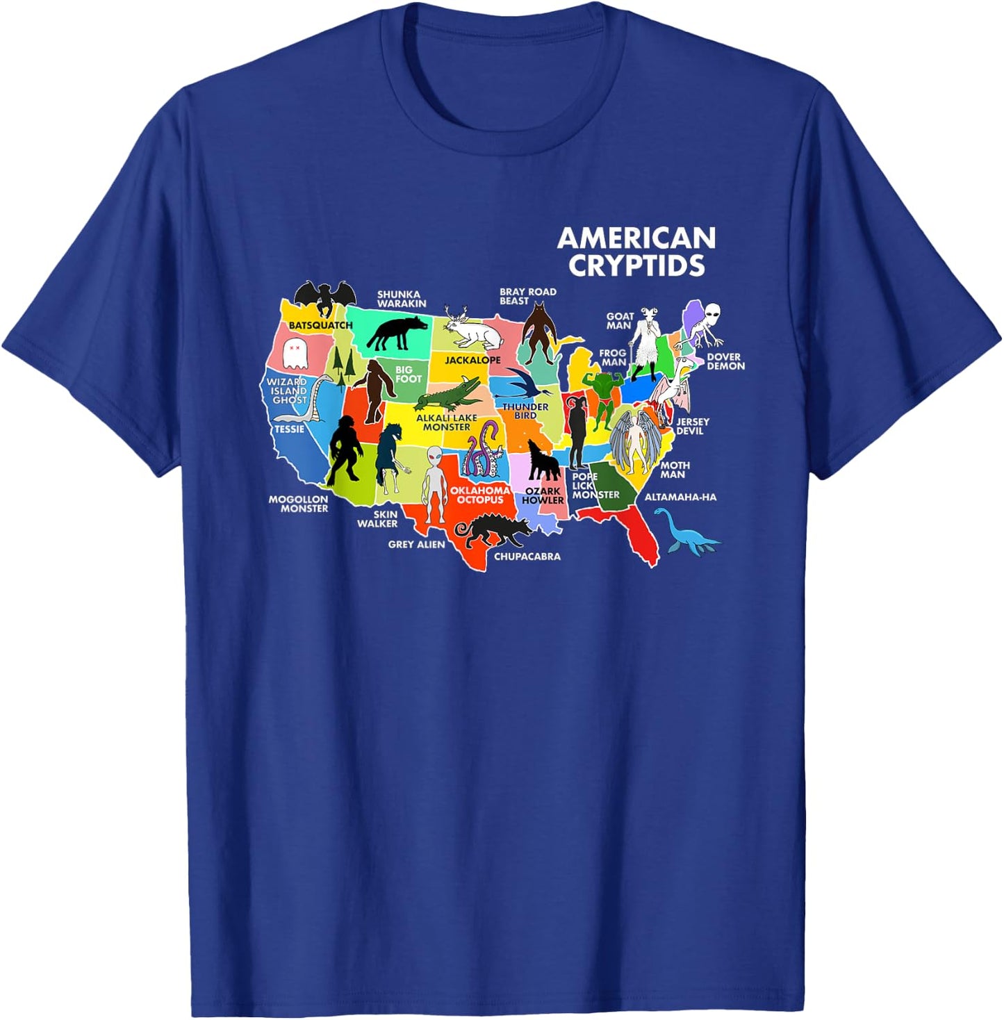 Cryptids Map of the USA T-Shirt - T-Shirt | Royal