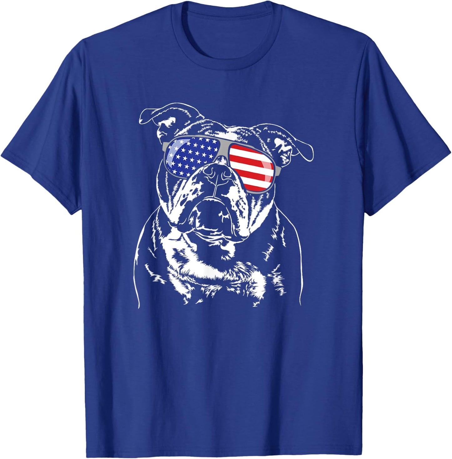 Funny Proud Old English Bulldog American Flag sunglasses T-Shirt - T-Shirt | Royal