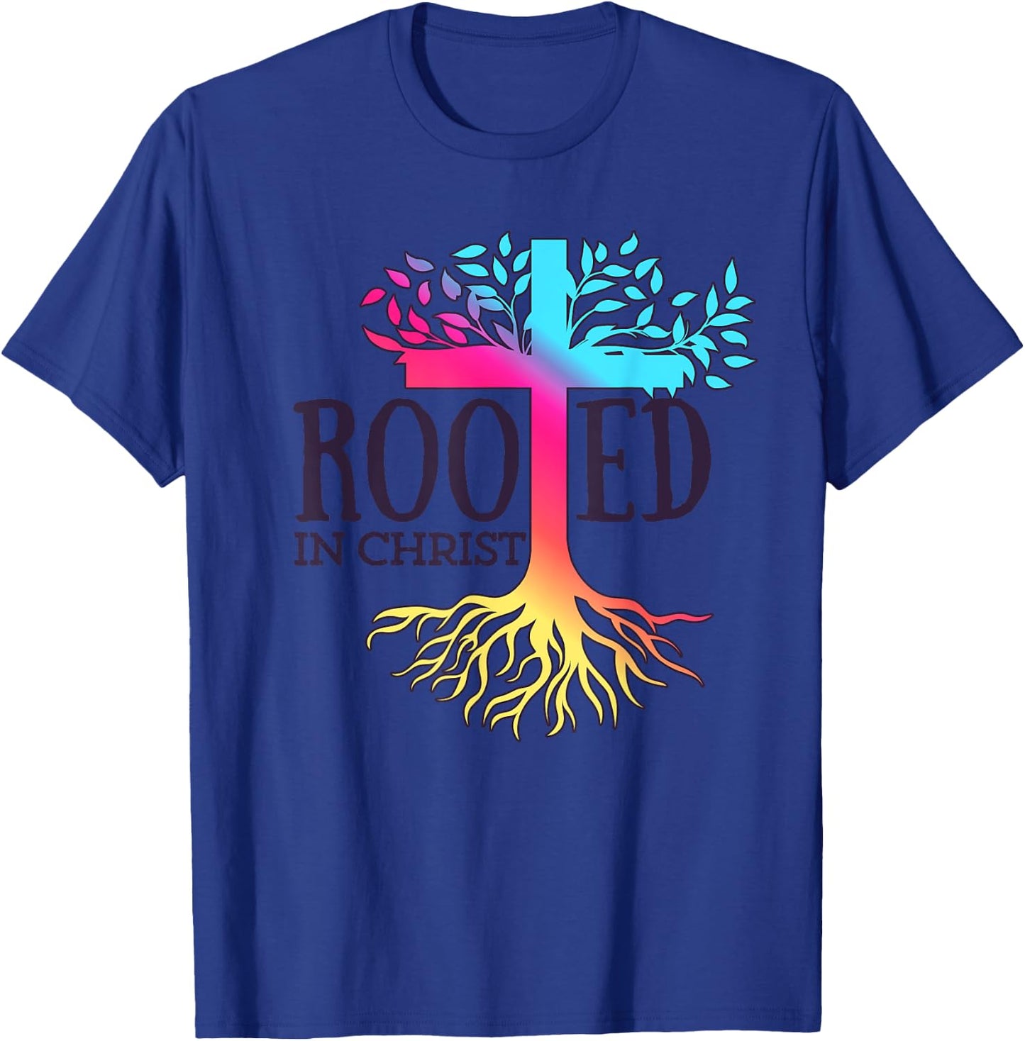 Rooted in Christ Tree Roots T-Shirt - T-Shirt | Royal