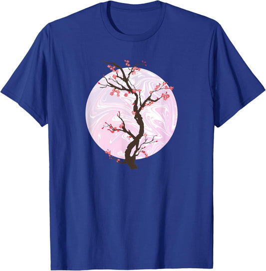 Sakura Japanese Cherry Blossom Tree And Pink Moon T-Shirt - T-Shirt | Royal