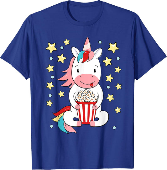 Kawaii Unicorn Popcorn For Movie Enthusiasts, Movie Night T-Shirt - T-Shirt | Royal