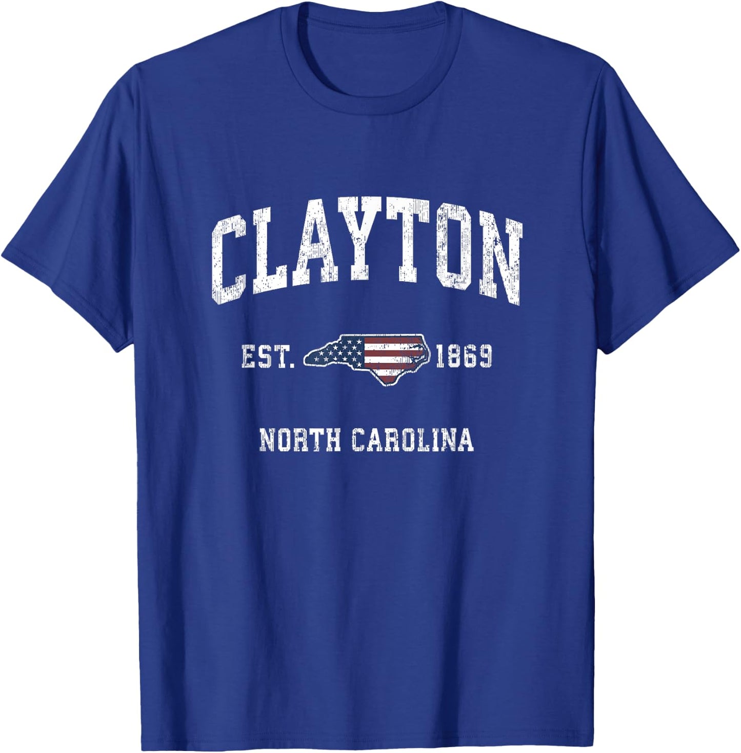 Clayton North Carolina NC Vintage American Flag Design T-Shirt - T-Shirt | Royal