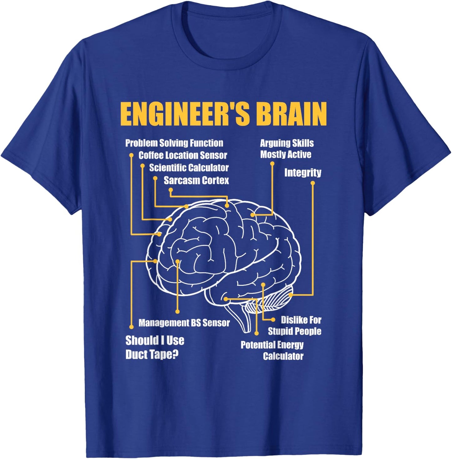 Engineer's Brain - Funny Sarcastic Engineering Gift Short Sleeve T-Shirt - T-Shirt | Royal