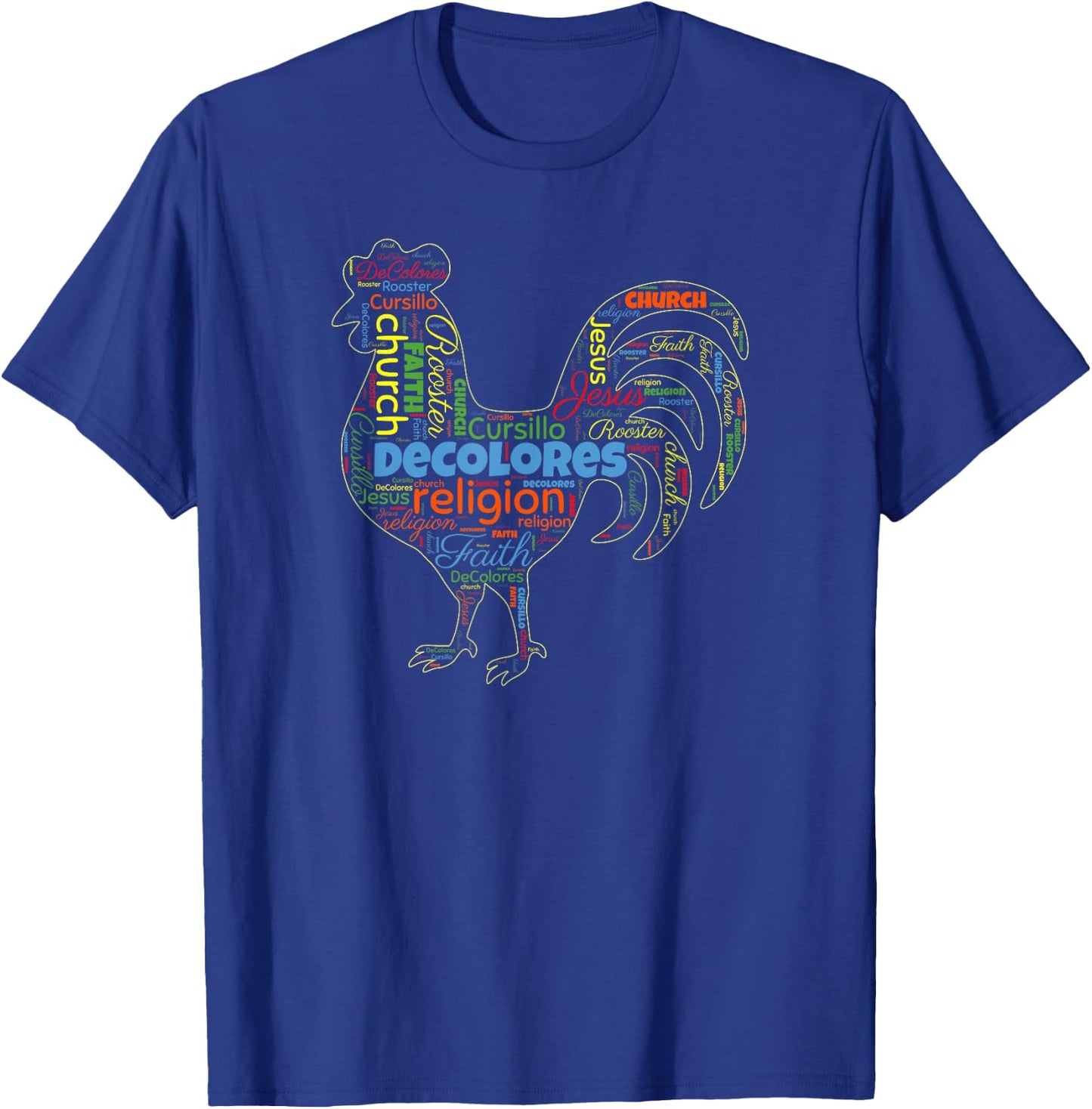 DeColores Cursillo Rooster Word Cloud T-Shirt - T-Shirt | Royal