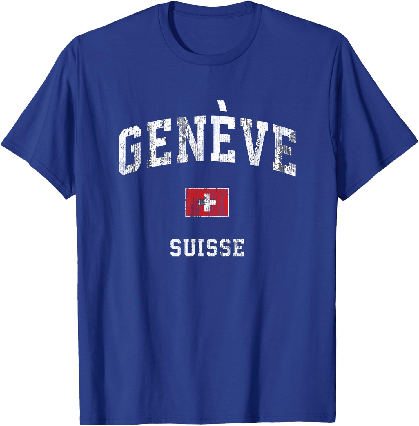 Geneva Suisse Switzerland Vintage Athletic Sports Design T-Shirt - T-Shirt | Royal