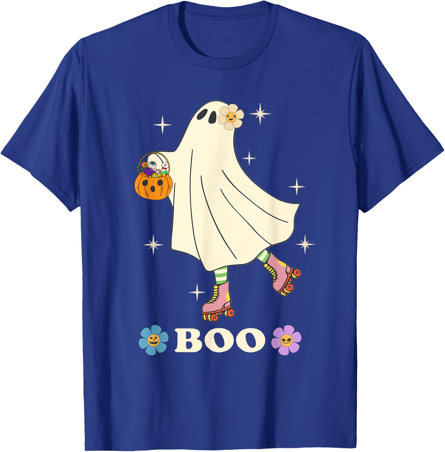 Boo Roller Skating Hippie Ghost Love Roller Skate Halloween T-Shirt - T-Shirt | Royal