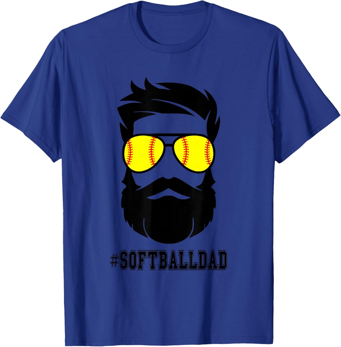 Softball Dad With Beard And Cool Sunglasses T-Shirt - T-Shirt | Royal