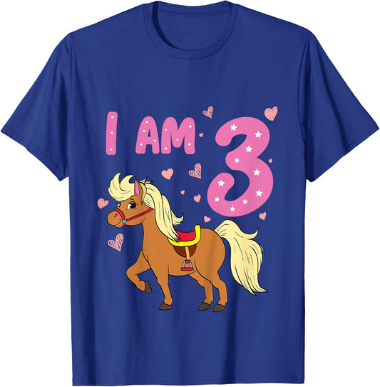 Pony Girl 3rd Birthday Horse 3 Years Old Girls Pony Birthday T-Shirt - T-Shirt | Royal