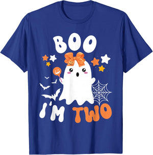Boo I'm Two 2nd Birthday Girl-Cute Halloween Ghost Birthday T-Shirt - T-Shirt | Royal