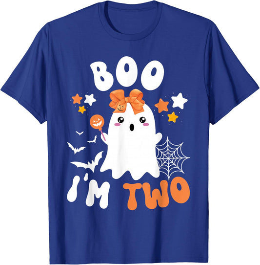 Boo I'm Two 2nd Birthday Girl-Cute Halloween Ghost Birthday T-Shirt - T-Shirt | Royal