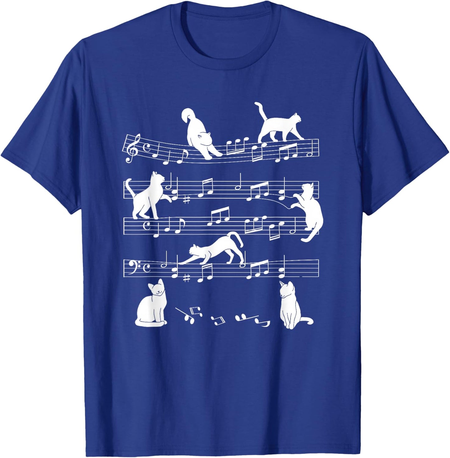 Cute Cat Kitty Playing Music Note Clef Musician Art T-Shirt - T-Shirt | Royal