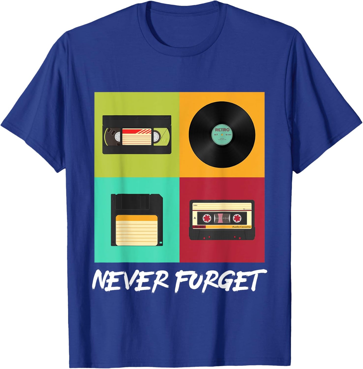 Never Forget Vintage Floppy Disk Video Tape Music Disc Style T-Shirt - T-Shirt | Royal