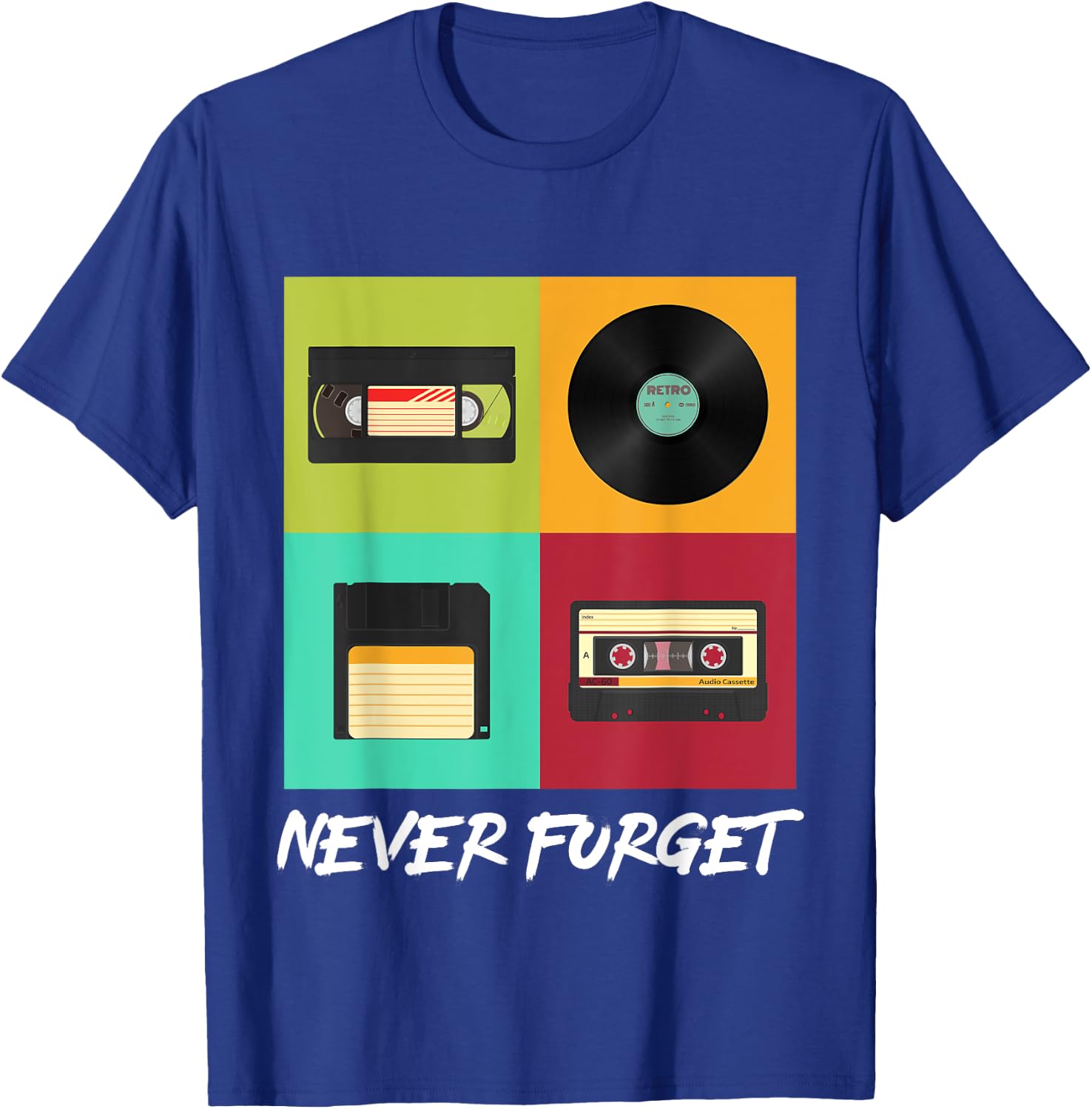 Never Forget Vintage Floppy Disk Video Tape Music Disc Style T-Shirt - T-Shirt | Royal