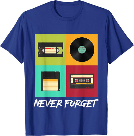 Never Forget Vintage Floppy Disk Video Tape Music Disc Style T-Shirt - T-Shirt | Royal