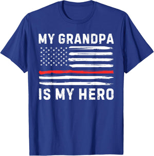 Grandpa Is My Hero Firefighter Red Line American Flag Fire Women Kids Men T-Shirt - T-Shirt | Royal