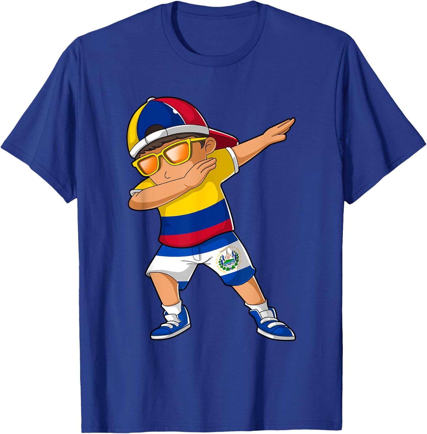 Half Colombian Half Salvadoran Boy Colombia El Salvador Flag T-Shirt - T-Shirt | Royal