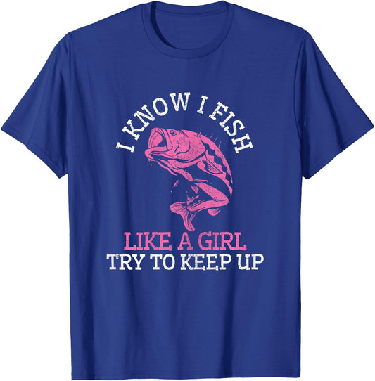Fisherman Girl Funny Cute Fish Bass Gift T-Shirt - T-Shirt | Royal