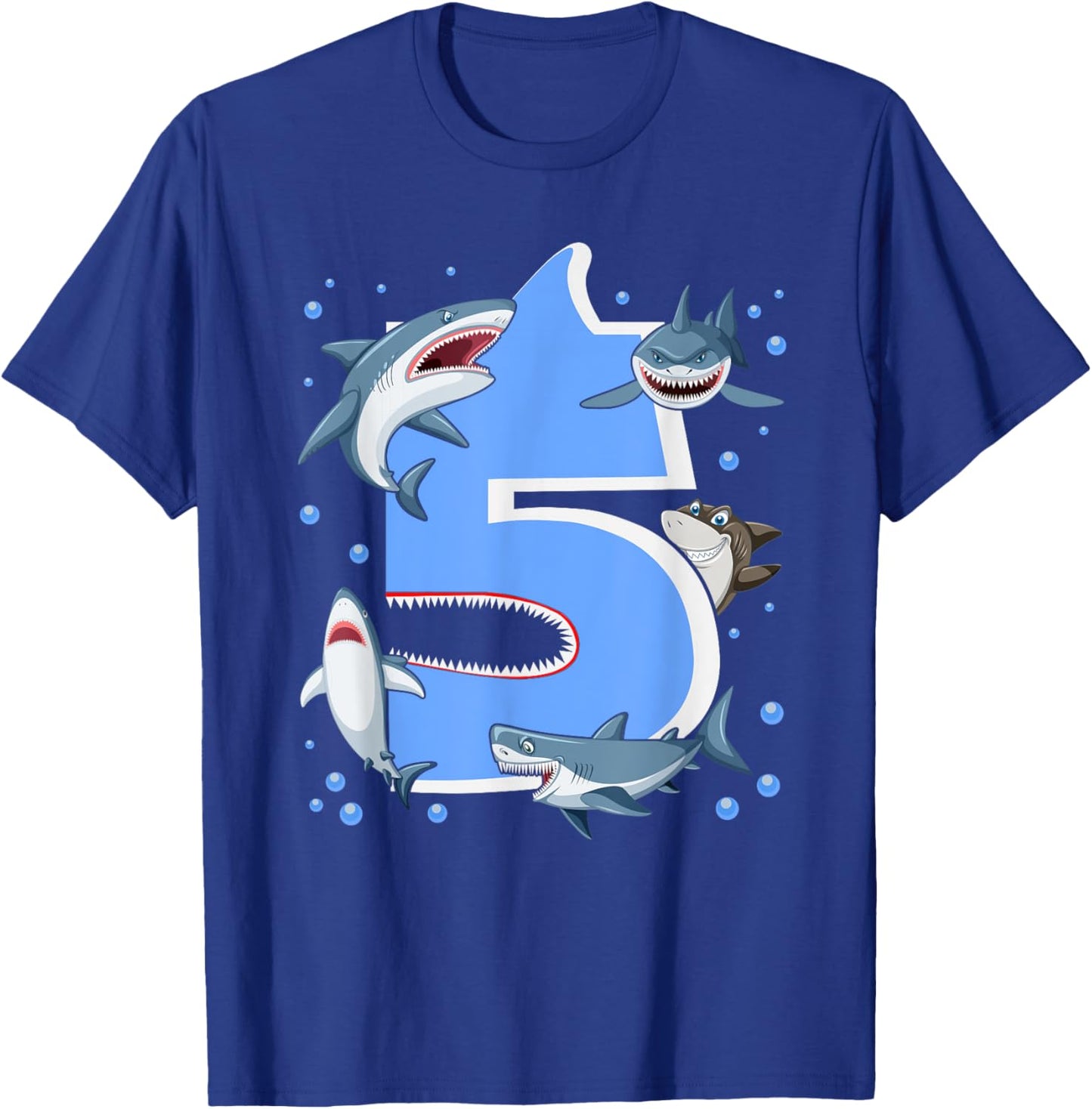 5th Birthday Boys Shark 5 years Old Shark B-day T-Shirt - T-Shirt | Royal