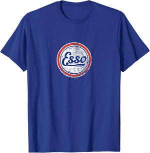 Vintage Car ESSO Gas Station and T-Shirt - T-Shirt | Royal