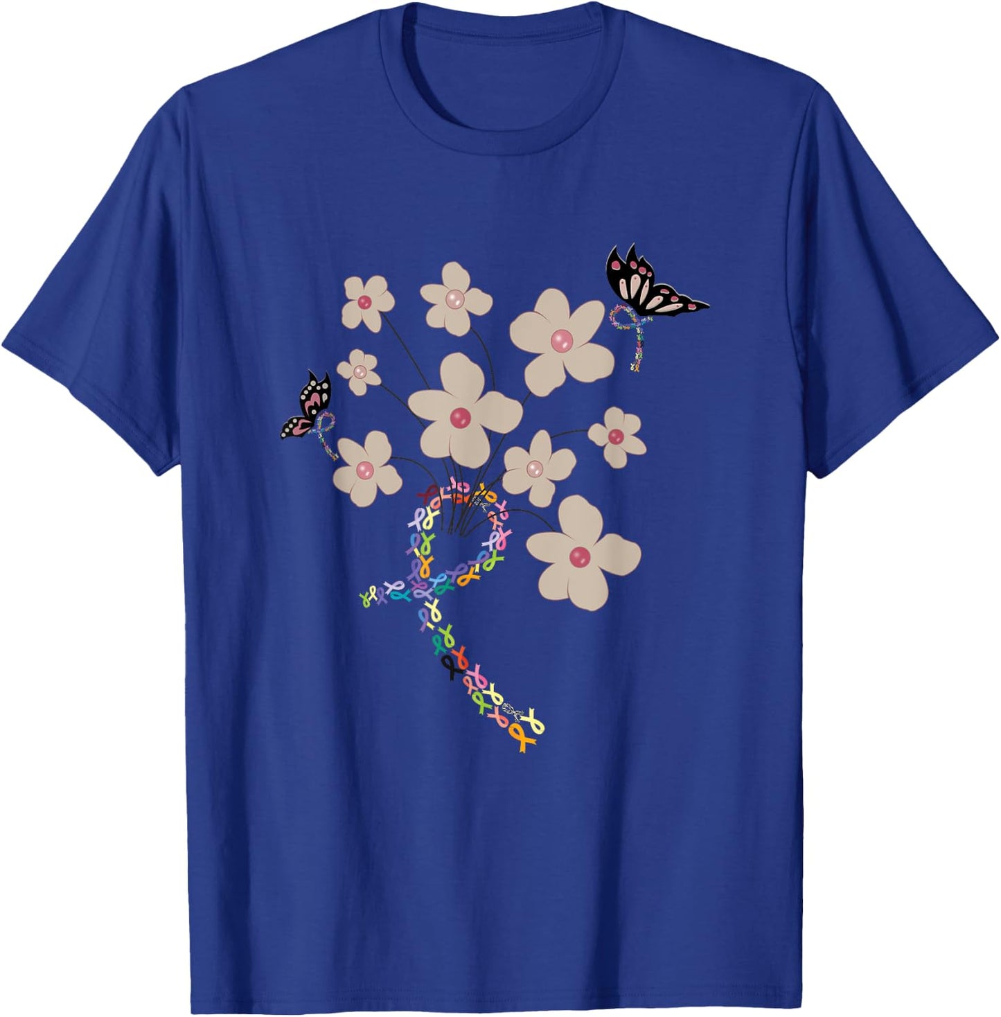 All Cancer Matters Awareness All Ribbons Butterfly T-Shirt - T-Shirt | Royal