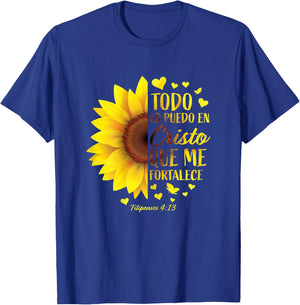 Christian Gift Spanish Women Religious Bible Verse Sunflower T-Shirt - T-Shirt | Royal