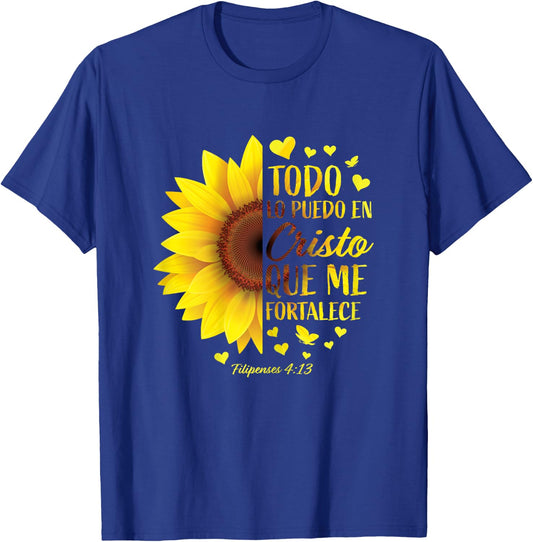 Christian Gift Spanish Women Religious Bible Verse Sunflower T-Shirt - T-Shirt | Royal