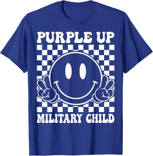 Purple Up for Military Kids Groovy Military Child Month T-Shirt - T-Shirt | Royal