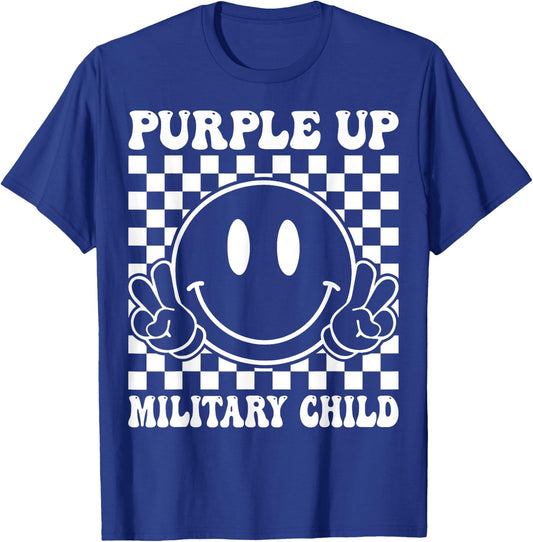 Purple Up for Military Kids Groovy Military Child Month T-Shirt - T-Shirt | Royal