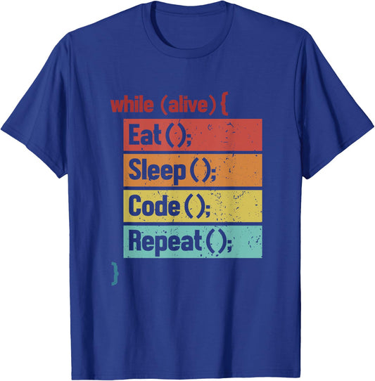 Eat Sleep Code Repeat Full Stack Coder Software Developer T-Shirt - T-Shirt | Royal