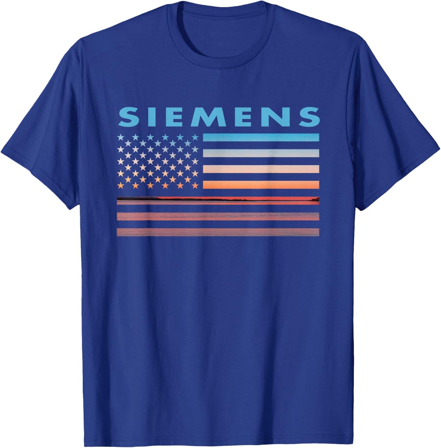 Vintage Sunset American Flag Siemens, Michigan T-Shirt - T-Shirt | Royal
