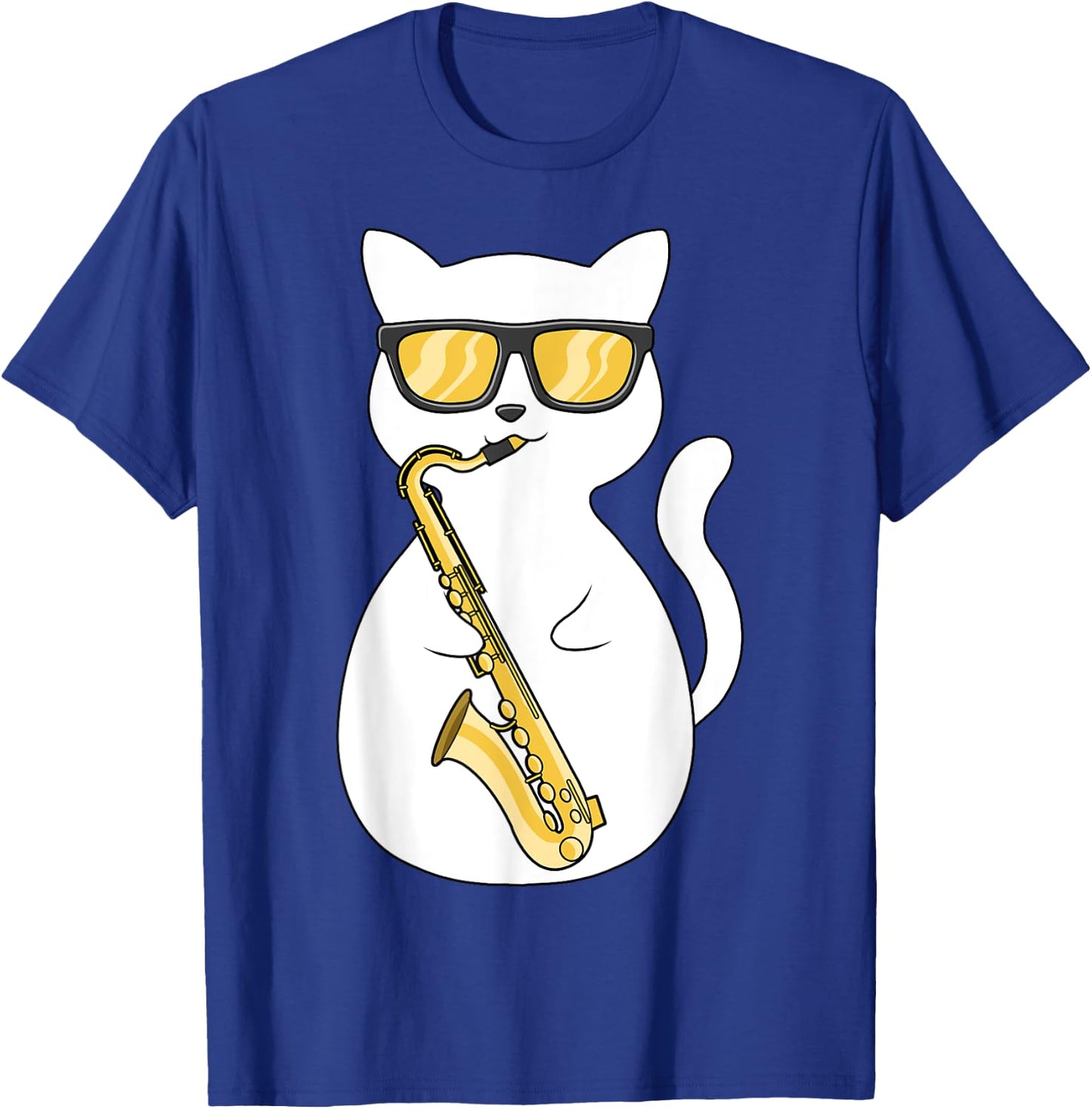 Saxophone Player Cat Lover Saxophonist Moon Jazz Musician Women Kids T-Shirt - T-Shirt | Royal