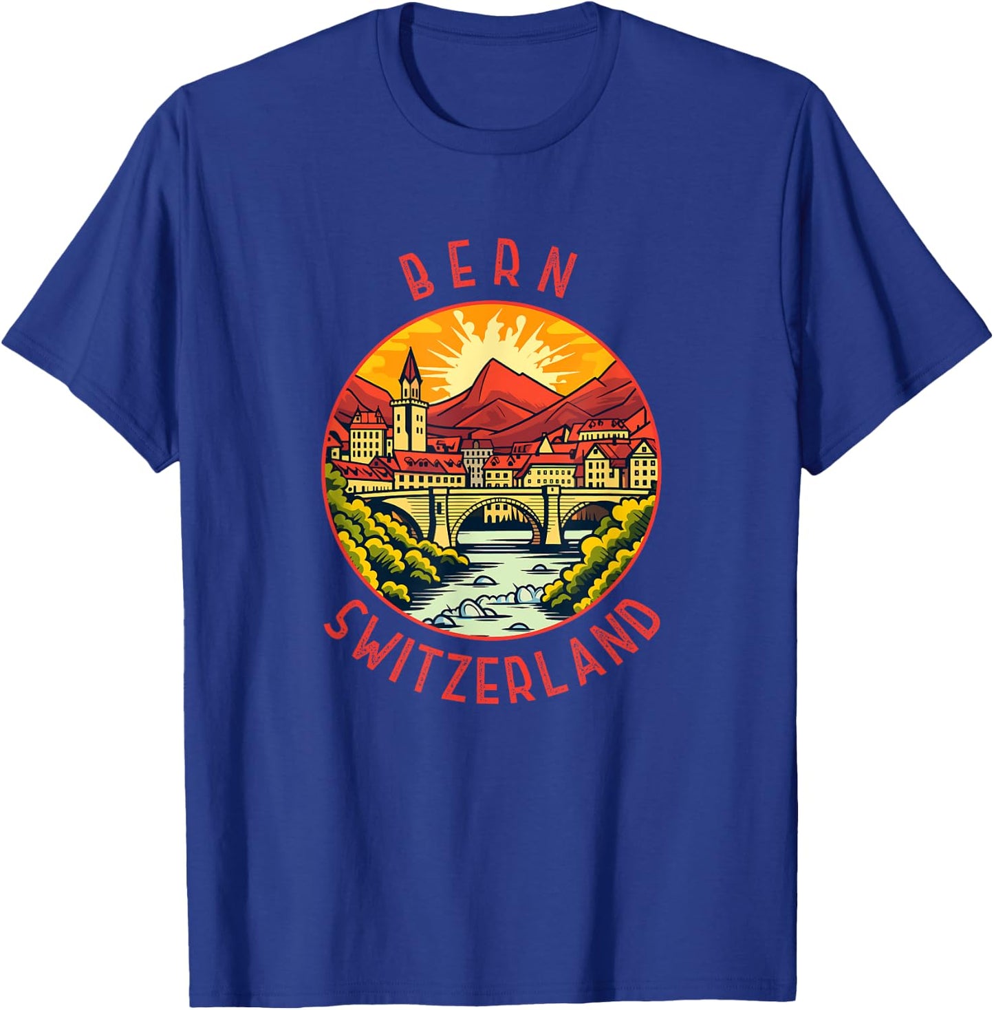 Bern Switzerland Retro Distressed Circle T-Shirt - T-Shirt | Royal