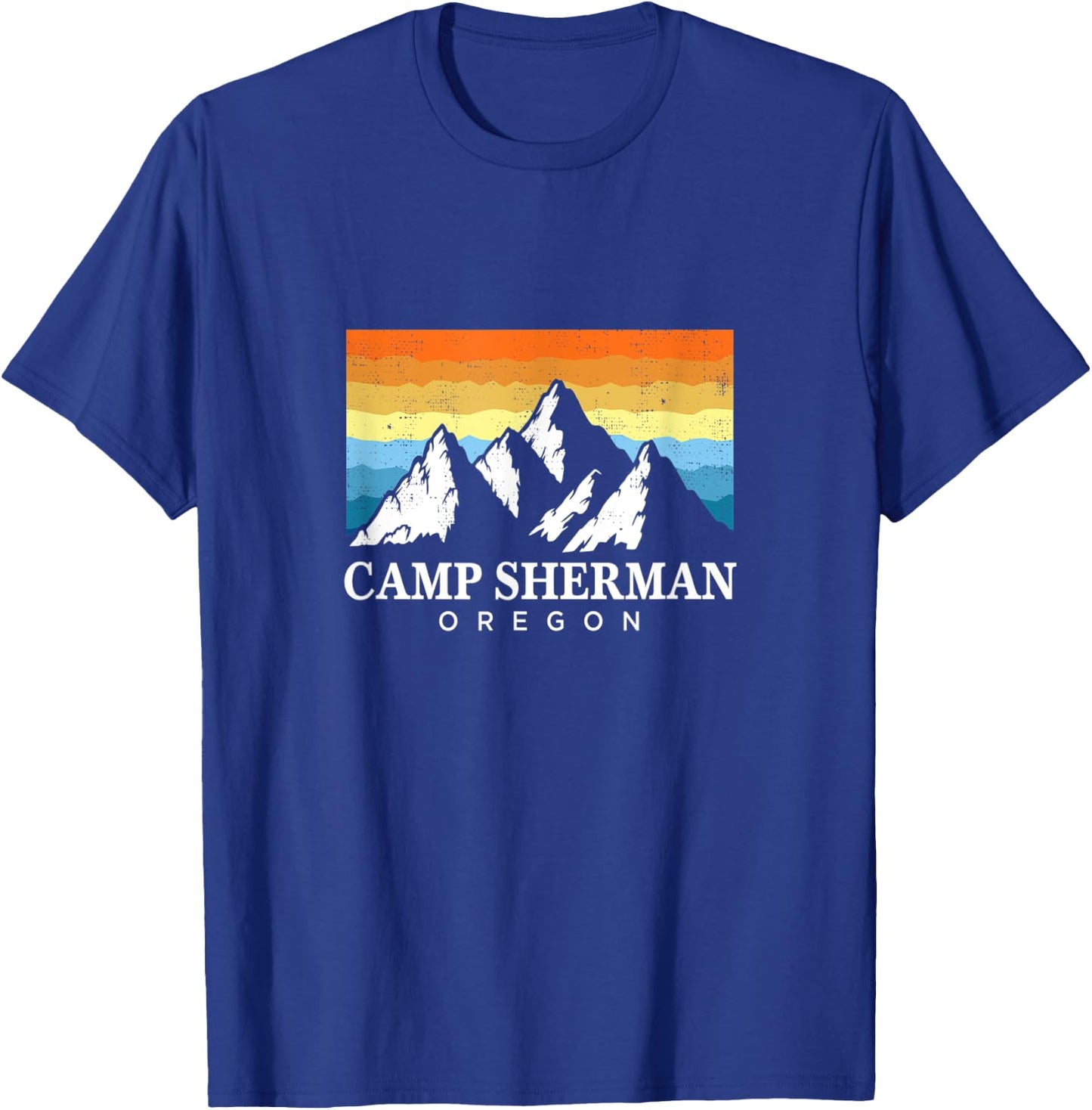 Vintage Camp Sherman, Oregon Mountain Hiking Souvenir Print T-Shirt - T-Shirt | Royal
