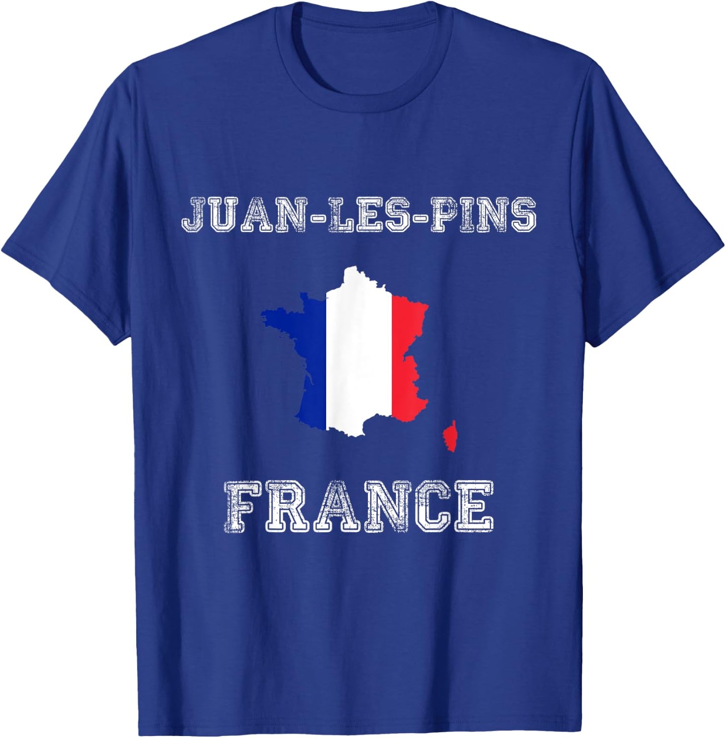 Retro Juan-les-Pins France Distressed France Flag T-Shirt - T-Shirt | Royal