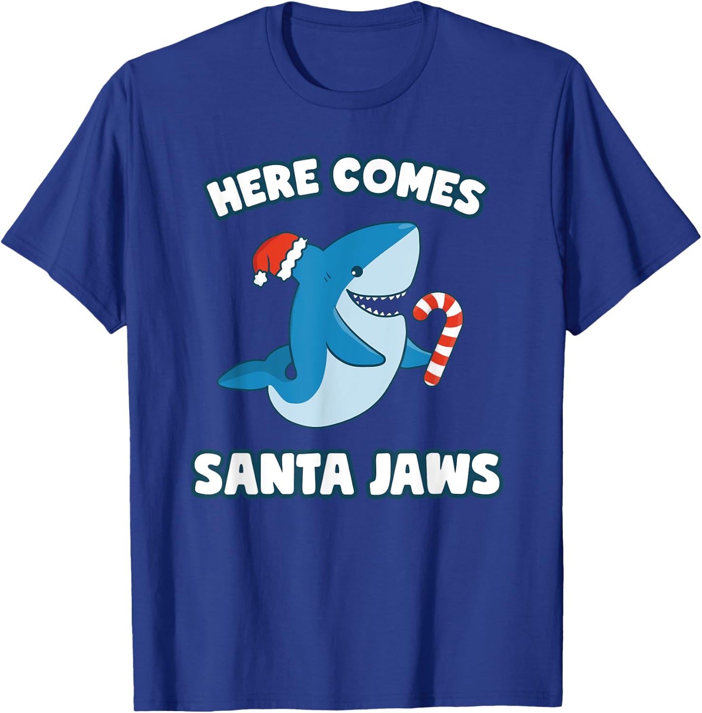 Here Comes Santa Jaws Funny Shark Christmas Holiday T-Shirt - T-Shirt | Royal